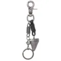 Vintage silver metal hip hop keychain with shark tooth and dice pendants for jeans - Black Leather
