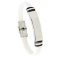 Stylish white braided leather bracelet featuring a polished stainless steel id tag - White