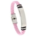 Pink braided leather bracelet with a blank stainless steel identification plate for engraving - Pink