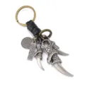 Vintage antique bronze eagle claw keychain featuring a braided black cowhide rope strap - Black Leather
