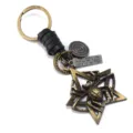 Vintage metal spider pentagram keychain with black leather wrap detail - Black Leather Cord Style / Black