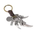 Vintage eagle claw keychain featuring brown leather cord and antique silver metal charms - Brown Leather