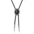 Vintage Western Bolo Tie mit ovalem schwarzem Edelstein und braunem geflochtenem Seil - Schwarz