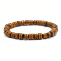 Pulsera retro de cuentas de ábaco de madera en marrón natural, brazalete unisex sencillo - Tostado