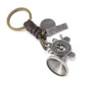 Portachiavi vintage in pelle con ciondoli in metallo argento antico corno e orologio - Pelle Marrone