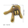 Vintage bronze hand gesture pendant showing dimensions 4.2cm by 3.9cm and weight specs - Hand Gesture (A0140)