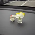 Niedliche Kunstharz Kaninchen Figur mit Mini Blumen Vase Ornament fur Auto Armaturenbrett - Orangen Vase + Kaninchen + Spurloser Kleber / Gelb und Weiß