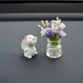 Mini adorno de coche linda figura de conejo de resina con jarrón de vidrio de flor. - Conejo Olfativa + Jarrón De Jazmín Púrpura