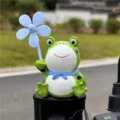 Cute Frog Motorcycle Helmet Ornament with Blue Pinwheel and Scarf Outdoor Decor Accessory - Adhesive Type