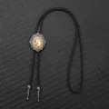 Vintage silver bolo tie with golden horse head medallion on black braided cord - Black