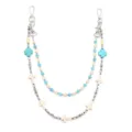 Double-layer beaded waist chain with turquoise crosses for hip-hop punk jeans style - Silver