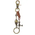 Vintage punk bronze metal skull keychain for men featuring dice and bone charms - Vintage Bronze Style / Brown Leather