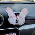 Clip de ventilation papillon en résille rose mignon décor de perles accessoire auto - Style adhésif - Adhésif sans trace inclus / Papillon mobile (Rose dégradé)