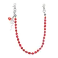Punk red skull bead pants chain with silver key and dice charms for hip-hop style - Red