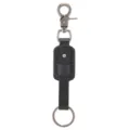 Vintage black leather keychain with antique metal clasp and ring - Black