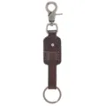 Vintage dark brown cowhide leather keychain with antique silver lobster clasp and ring - Coffee