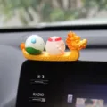 Cute resin dragon boat car ornament with cute dumplings, ideal dashboard interior decor gift. - Salty Zongzi + Dragon Boat