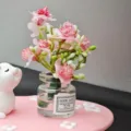Joli lapin fleurs bocal en verre tableau de bord de voiture décoration figurine résine - Vase Fleur de Pêcher Rose