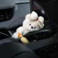 Cute white plush bear car interior ornament for steering column and wiper decor, soft toy accessory. - Candy Bear