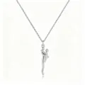 Macro view of silver hugging figures pendant on a stylish rope twist necklace chain - Silver Tone