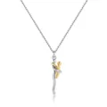 Close-up of a two-tone hug pendant necklace featuring a silver and gold figure - Silver and Gold Tone