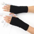 Schwarze Zopfmuster fingerlose Handschuhe fuer Damen und Herren warme Winterhandschuhe - Einheitsgröße / Schwarz