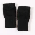 Schwarze plueschige gestrickte fingerlose Handschuhe Winter warme Handwaermer thermisch - Einheitsgröße / Schwarz Weiß
