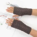 Braune Strick Fingerlose Handschuhe Damen Herren Winter warme Zopfmuster Handschuhe - Einheitsgröße / Dunkelgrau