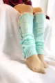 Calentadores de punto azul claro con ribete de encaje y botones, polainas estilo JK para mujer. - Talla única / Verde claro