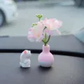 Car mini simulation creative vase ornament micro landscape cute rabbit interior decor - Rabbit with Pink-Edged Peach Blossom and Pink Vase