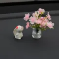 Bonita figura de conejo y pequeño florero rosa decoración de salpicadero de coche para mujer. - Conejo Olfativa + Jarrón De Flor De Melocotón Rosa Y Blanco