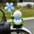 Cute frog motorcycle and bicycle handlebar decoration accessory with a blue flower prop, durable. - Bracket Style