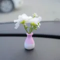 Mini florero de coche planta artificial ornamento salpicadero decoracion estilo bonito 1ud - Flor de melocotón blanca de hoja grande con jarrón púrpura, rosa y blanco