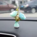 Car miniature artificial creative flower vase ornament center console interior decor - Blue and Green Camellias with Green-White Bottle