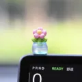Joli ornement de voiture en résine pot de fleur lumineux pour tableau de bord console - Rose