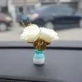 Mini car artificial flower vase ornament, cute micro landscape dashboard interior decor. - White Camellia with Blue-White Bottle