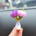 Mini Car Flower Vase Ornament Purple Pink Artificial Floral Dashboard Decor Variant - Purple Camellias with Purple-White Bottle