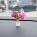 Mini car artificial flower vase ornament center console dashboard decorative accessory. - Rose and Wine Red Camellias with Tricolor Bottle