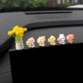Cute animal car dashboard ornament resin figurines with flowers for auto interior decor - Yellow Gypsophila + Bouquet Animals 5-Piece Set