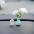 Mini car dashboard simulation vase rabbit ornament micro landscape resin cute interior decor - Scented Rabbit with White Peach Blossom and Green-White Vase