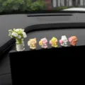 Cute healing bouquet animal car dashboard ornament, resin figurine interior decor. - White Jasmine + Bouquet Animals 5-Piece Set