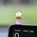 Joli pot de fleurs lumineux ornement de voiture tableau de bord décor floral en résine - Blanc