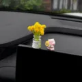 Cute healing pig holding sunflower car ornament dashboard decor cute resin miniature - Yellow Gypsophila + Sunflower Pig
