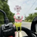 Cute cartoon puppy handlebar ornament with pink windmill for bicycles and electric motorcycles. - Strap Windmill Style / Cherry Blossom White