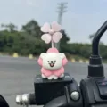 Cute line puppy motorcycle decorative ornament with pink flower windmill, perfect bike accessory. - Paste Windmill Style / Cherry Blossom White