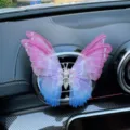 Clip d'aération papillon mignon dégradé rose mèche décoration intérieure de voiture - Style adhésif - Adhésif sans trace inclus / Papillon mobile en dégradé rose et bleu