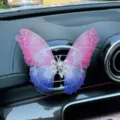 Pince de ventilation de voiture papillon dégradé rose violet accessoire de décoration intérieure - Style adhésif - Adhésif sans trace inclus / Papillon mobile (Dégradé rose-violet)