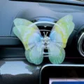 Clip de décoration d'évent d'air de voiture de papillon mignon avec des perles pour l'intérieur. - Style adhésif - Adhésif sans trace inclus / Papillon mobile vert dégradé