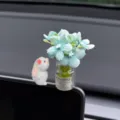 Niedliches Kaninchen blaue Blumen Auto Armaturenbrett Ornament Heilung Bildschirm Figur. - Duftendes Kaninchen Mit Cyan Vase Ornament