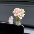 Auto Armaturenbrett süßes Kaninchen Blumen Ornament rosa Kunstblume Glasvase Variante - Duftendes Kaninchen Mit Hellrosa Vase Ornament